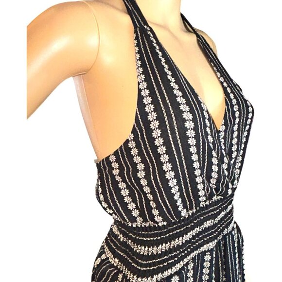 American Eagle Womens Halter Jumpsuit Floral Stripe Small Boho Chic Relaxed - Picture 7 of 7